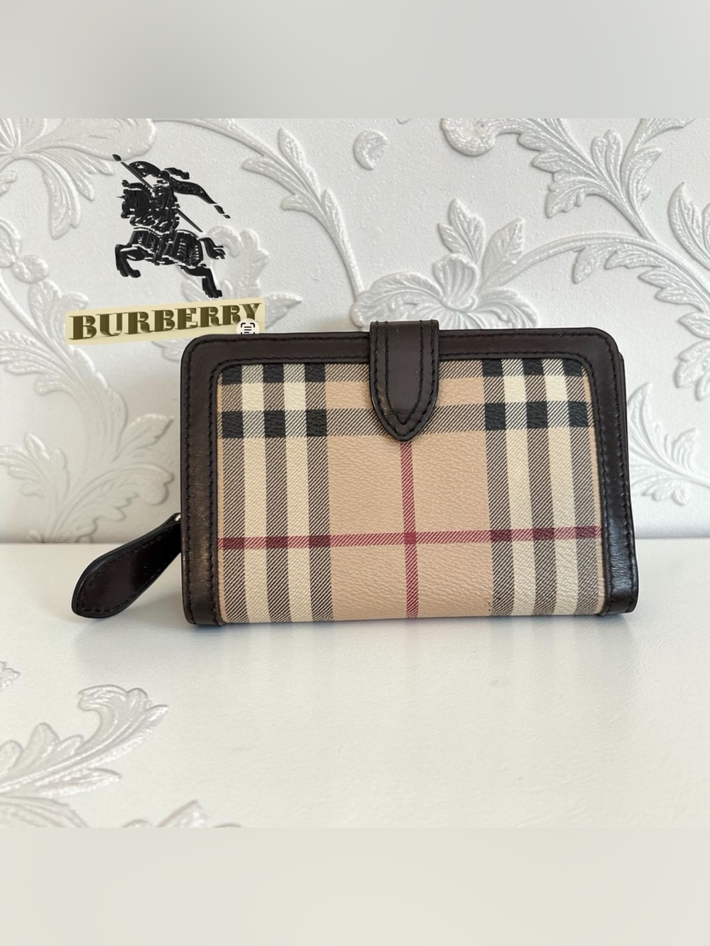 BURBERRY Haymarket Check Coated Canvas Leather Poppy Wallet